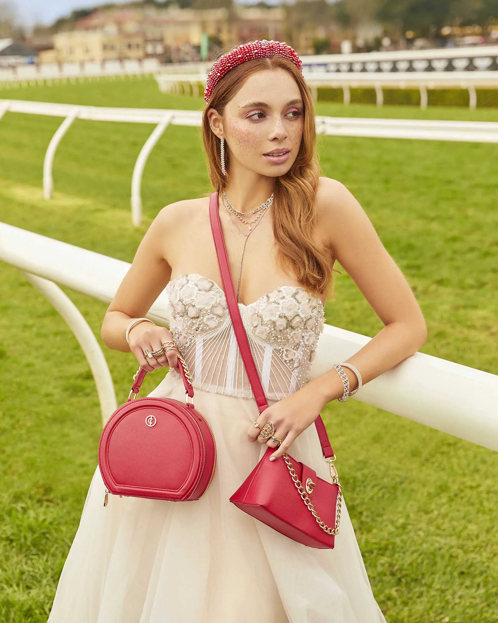 Red Ophelia Round Clutch Bag