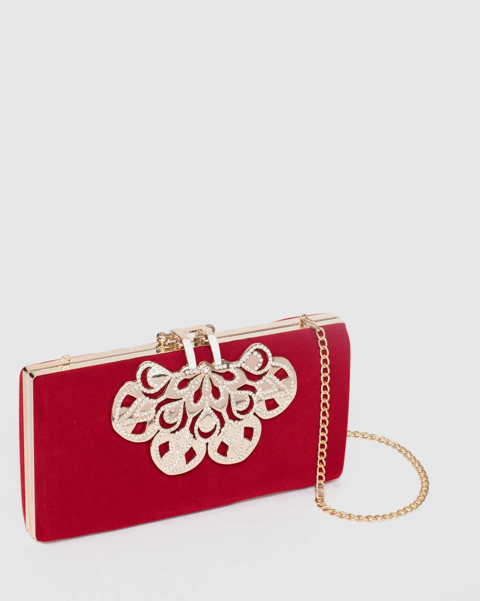 Red Quinn Clip Evening Clutch Bag