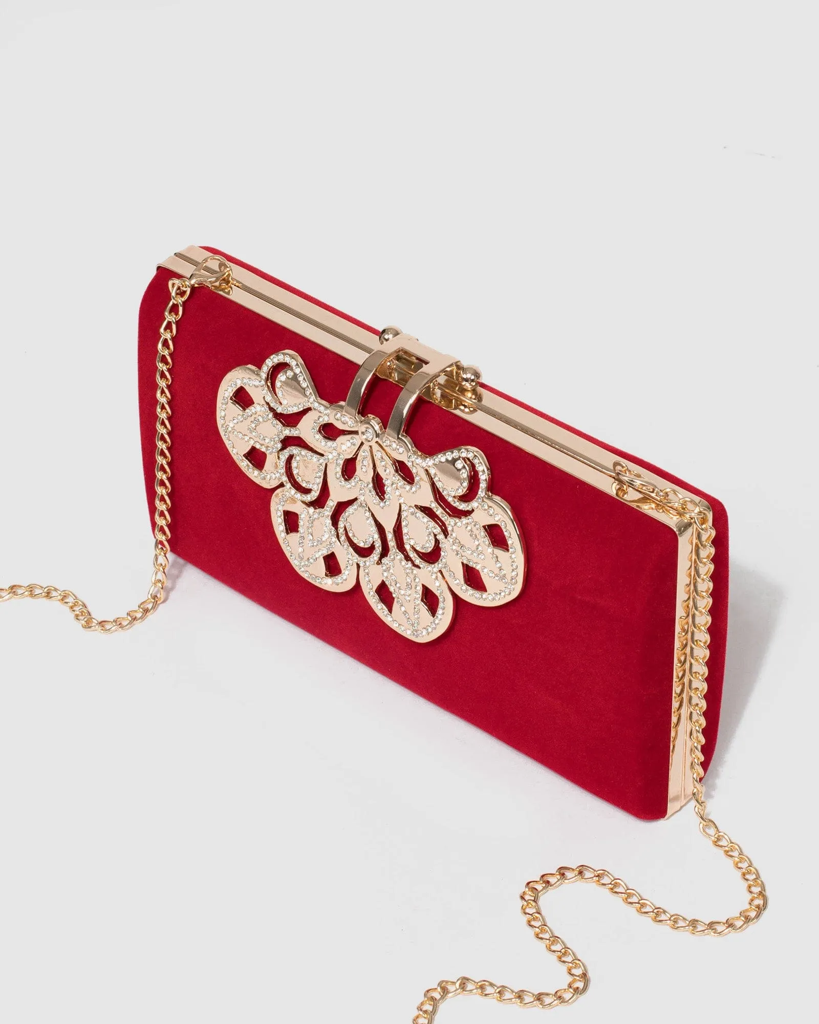 Red Quinn Clip Evening Clutch Bag