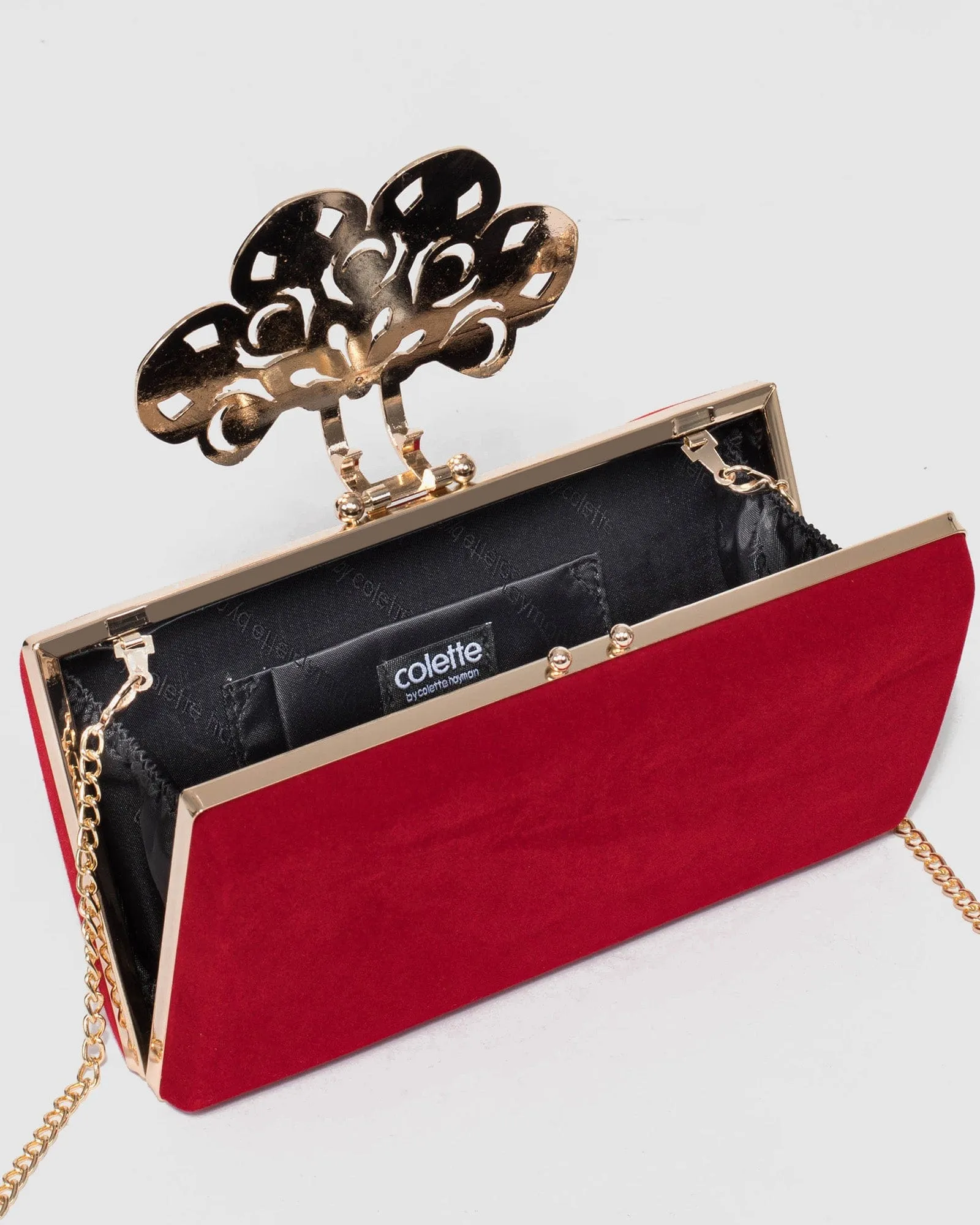 Red Quinn Clip Evening Clutch Bag