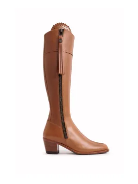 Regina tan leather Heeled Knee-high Boots        - Regular Fit