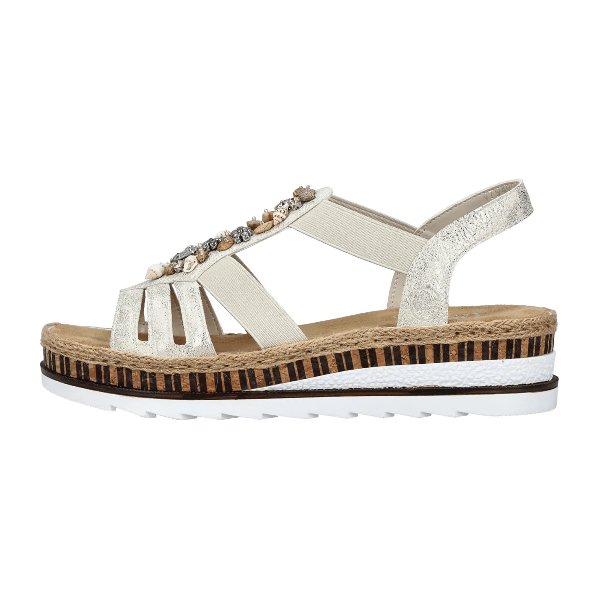 Rieker Women's Gold Sandals with Elastic Insert and Decorative Strap