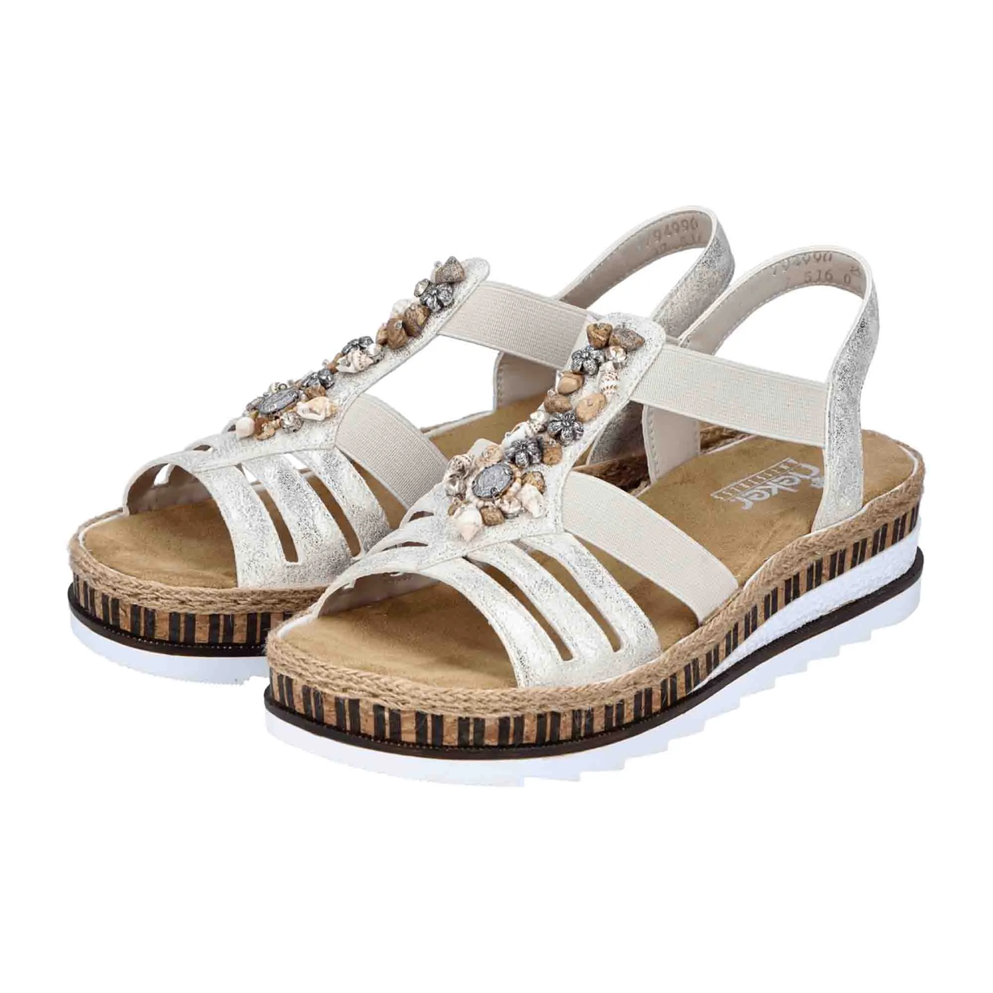 Rieker Women's Gold Sandals with Elastic Insert and Decorative Strap