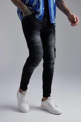 Rip And Repair Biker Washed Slim Fit Jeans