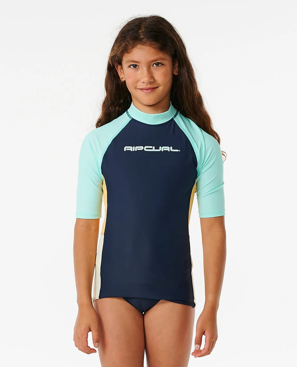 Rip Curl Kids Block Party UPF 50 Short Sleeve Surf Rash Vest - Navy