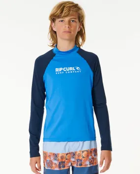 Rip Curl Kids Shock UPF 50 Long Sleeve Rash Vest - Blue Gum