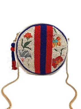 Round Floral Beaded Crossbody Bag