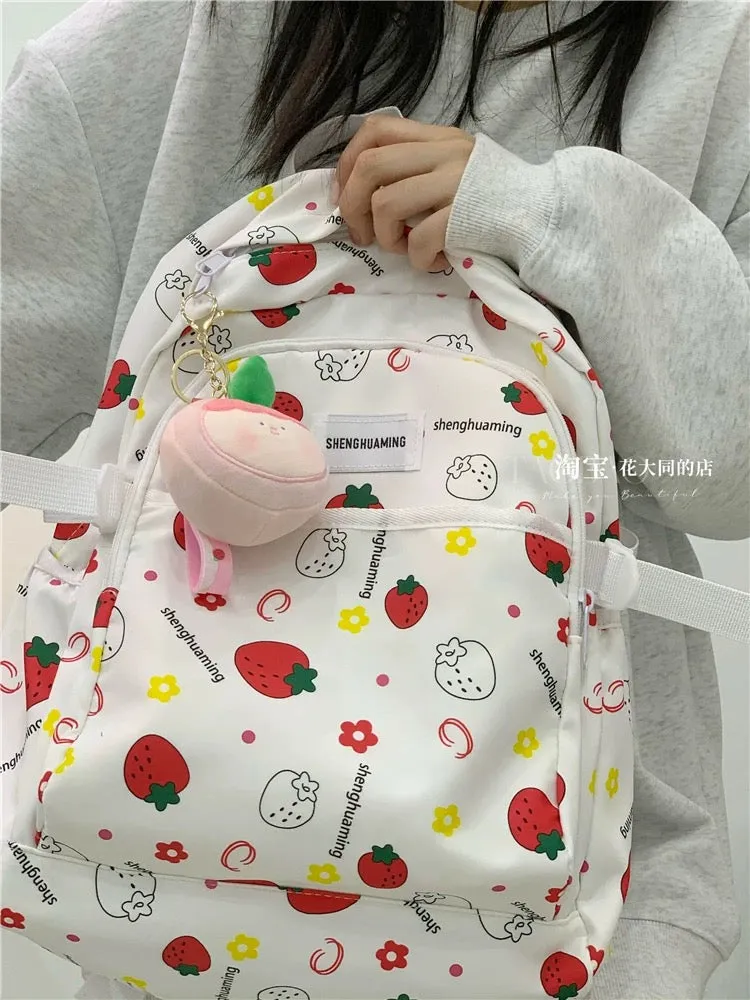 School bag female ins Japanese style small fresh and cute strawberry girl backpack casual versatile junior high school student b