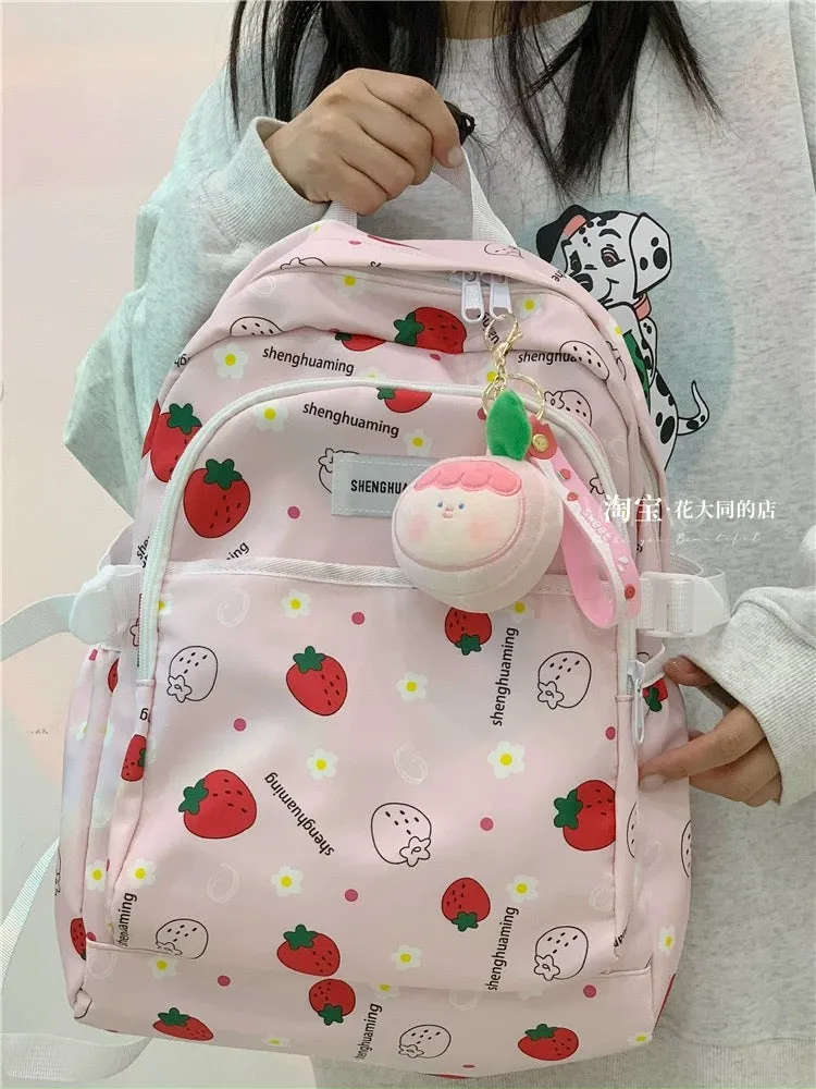 School bag female ins Japanese style small fresh and cute strawberry girl backpack casual versatile junior high school student b