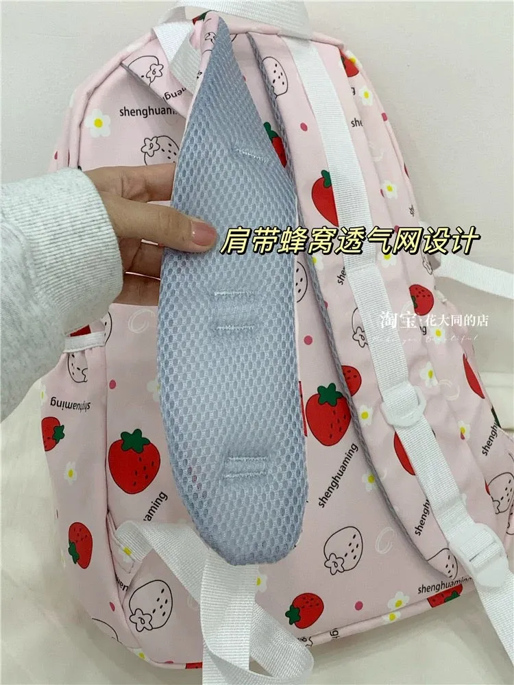 School bag female ins Japanese style small fresh and cute strawberry girl backpack casual versatile junior high school student b