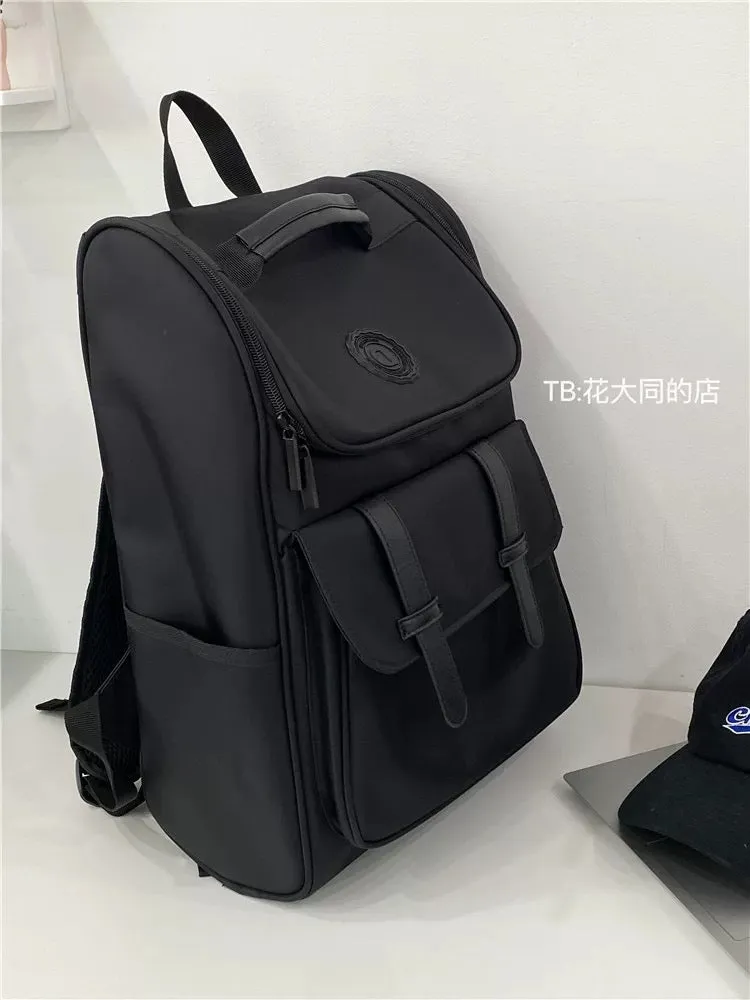 School bag large capacity backpack men's trendy brand casual versatile junior high school student travel black water-repellent c