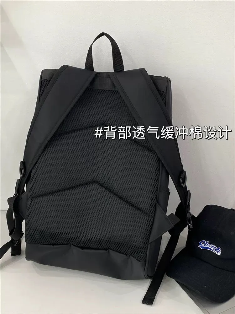 School bag large capacity backpack men's trendy brand casual versatile junior high school student travel black water-repellent c