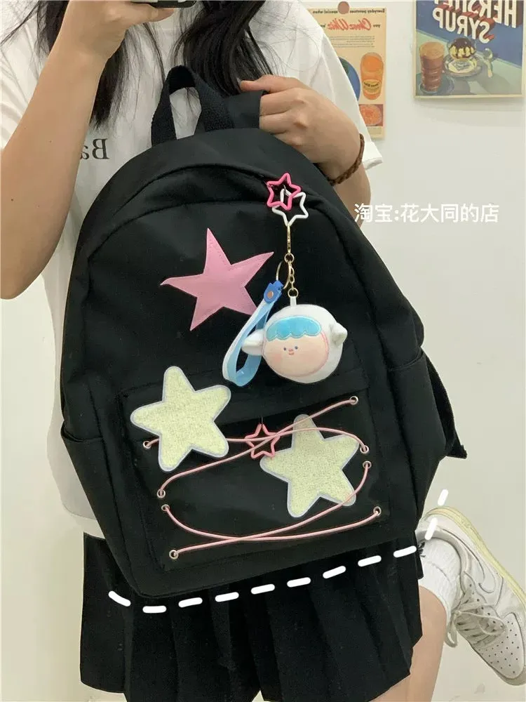 Self-made star strap schoolbag for female college students Japanese style ins large capacity casual versatile trendy backpack ba