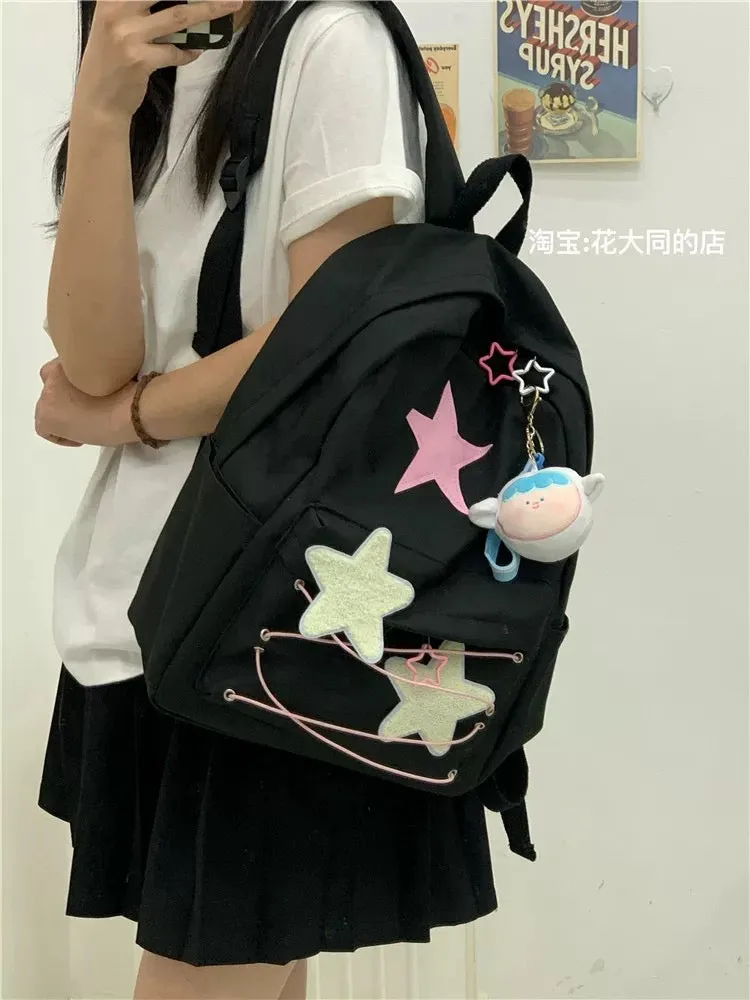 Self-made star strap schoolbag for female college students Japanese style ins large capacity casual versatile trendy backpack ba