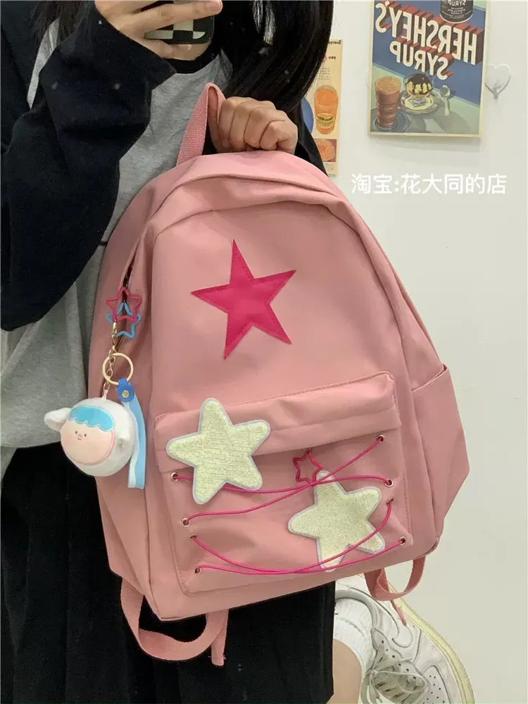 Self-made star strap schoolbag for female college students Japanese style ins large capacity casual versatile trendy backpack ba