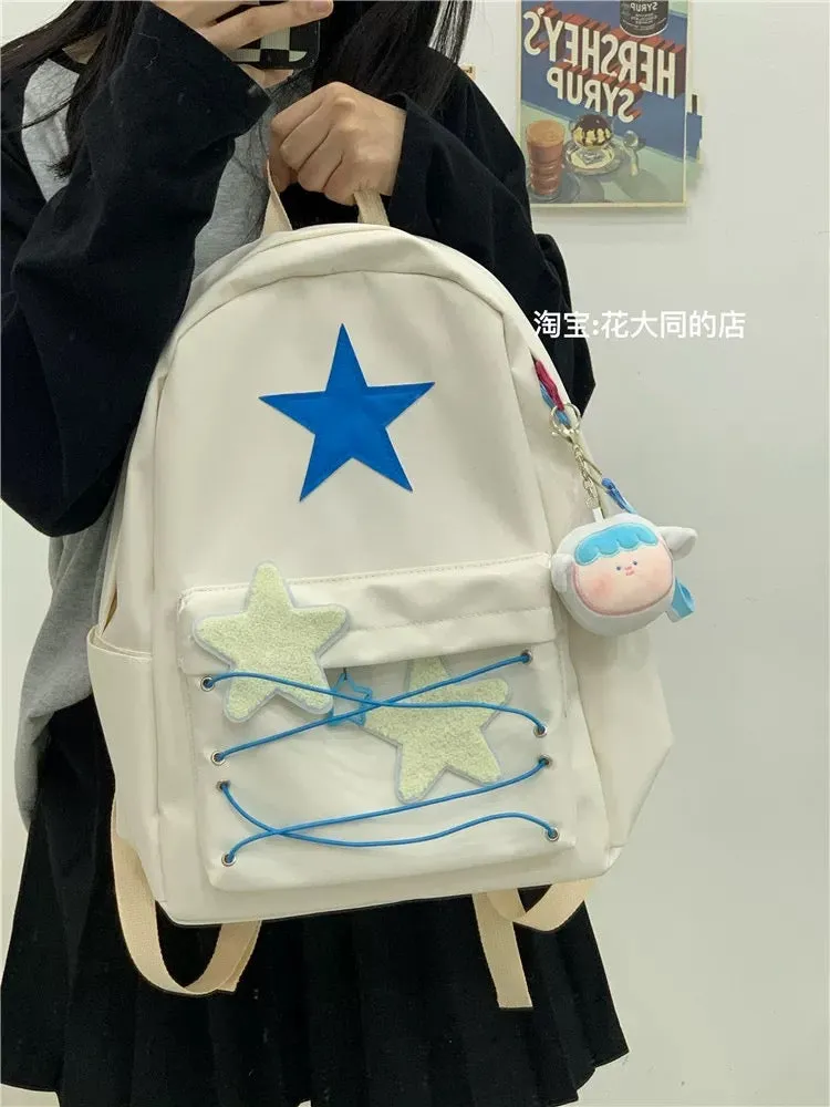 Self-made star strap schoolbag for female college students Japanese style ins large capacity casual versatile trendy backpack ba