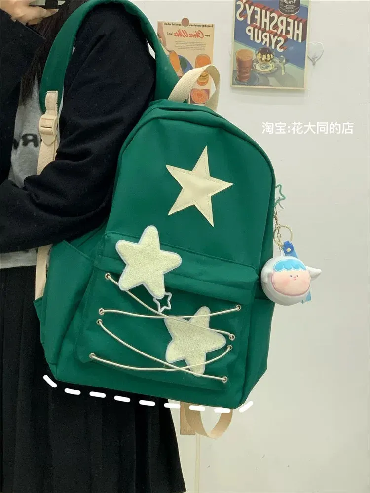 Self-made star strap schoolbag for female college students Japanese style ins large capacity casual versatile trendy backpack ba