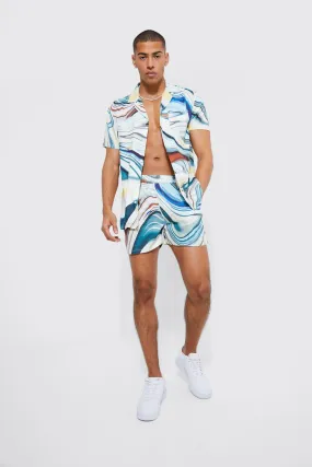 Short Sleeve Wave Shirt And Short Set | boohooMAN UK