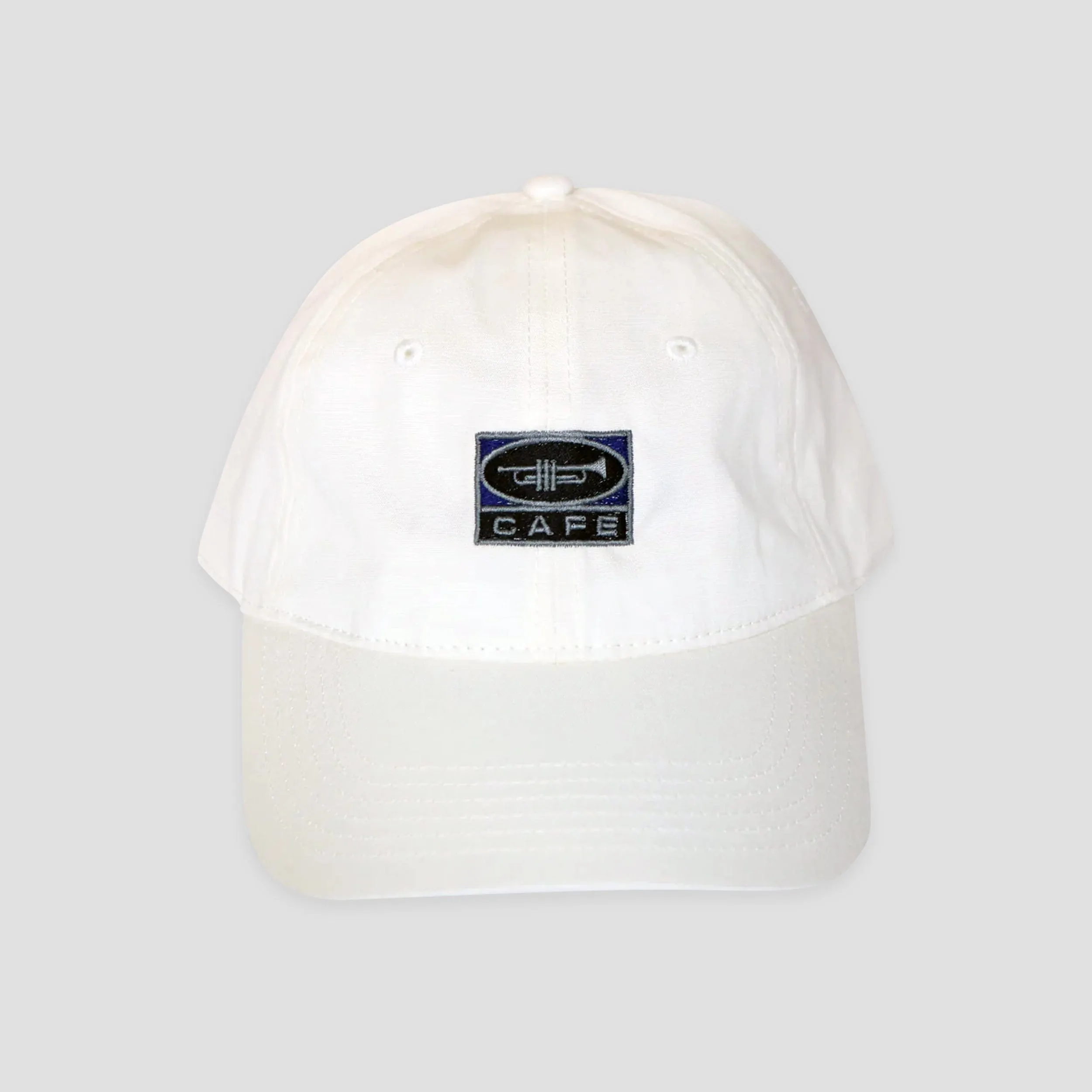 Skateboard Cafe Embroidered Trumpet Logo Cap White