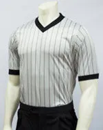 Smitty Basketball and Wrestling Grey Elite Performance Interlock V-Neck Shirt w/ Black Pinstripes