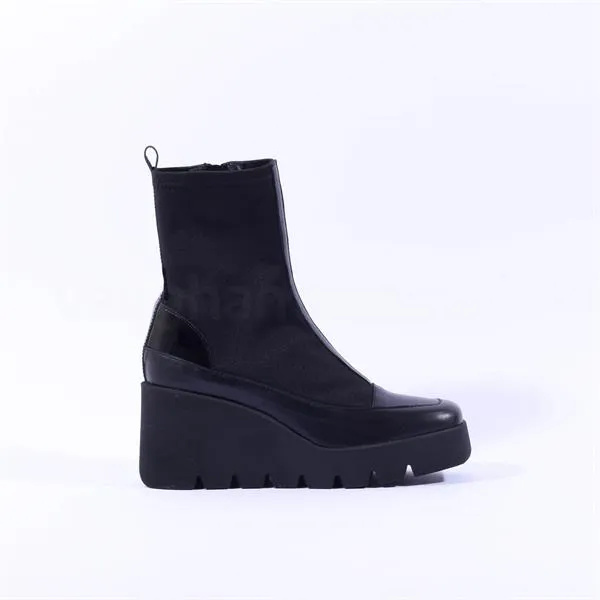 Sofia Platform Wedge Boot - Black Stretch