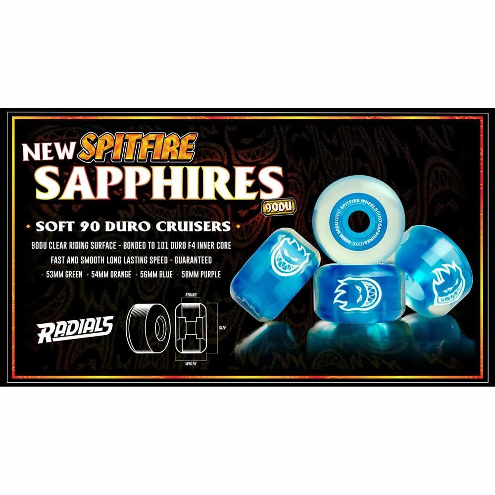 Spitfire Skateboard Wheels Sapphire 90DU Outer Core Green 53mm