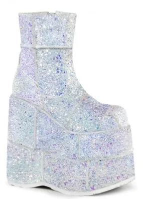 Stack 201 UV Reactive White Glitter Platform Ankle Boot