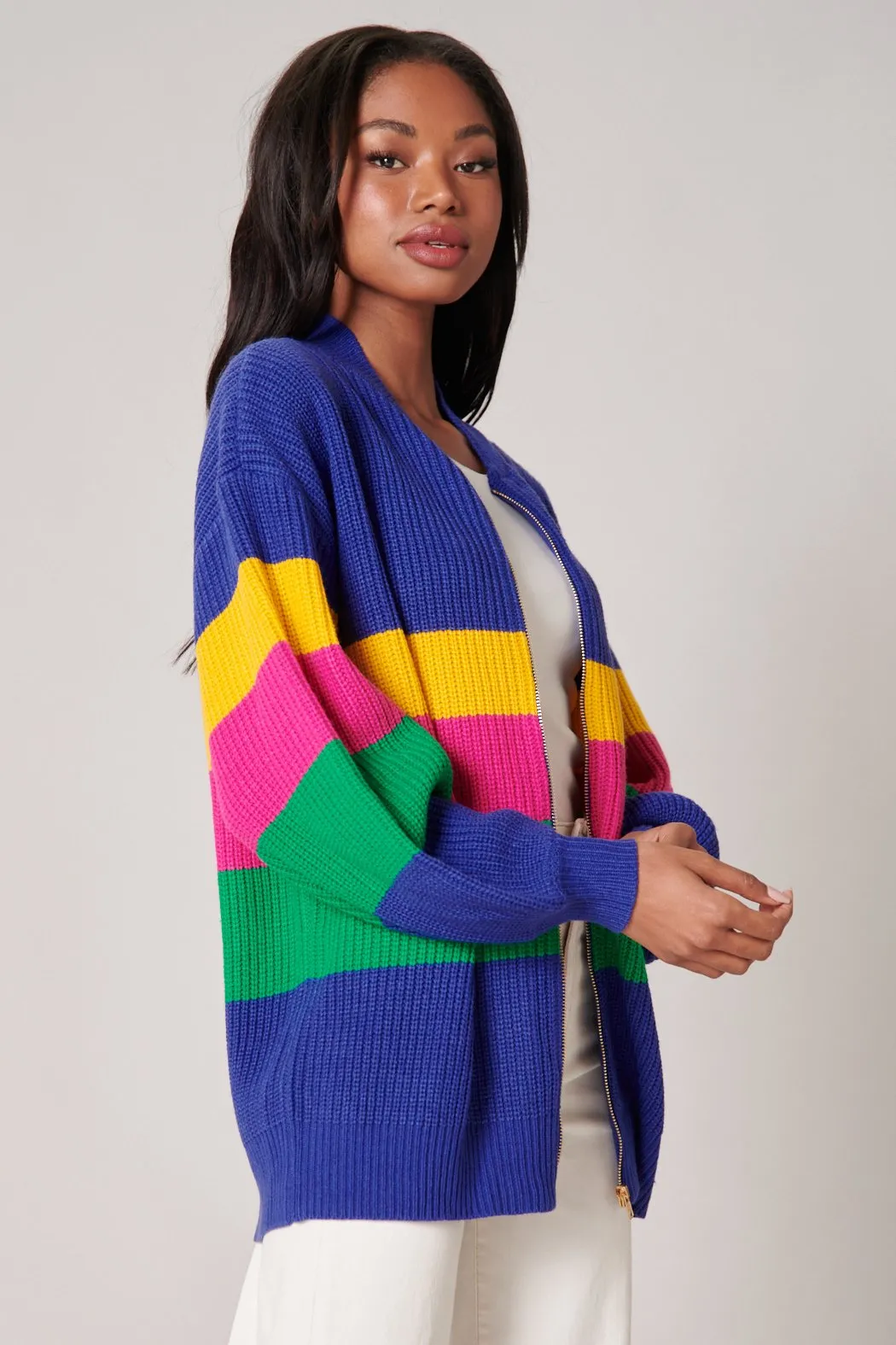 Starlight Color Block Zip Up Cardigan