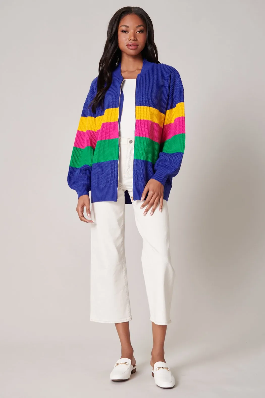 Starlight Color Block Zip Up Cardigan