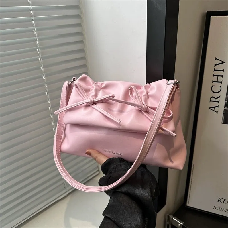 Sweet bow pink bag for women 2024 new trendy shoulder crossbody bag large capacity commuter student tote bag