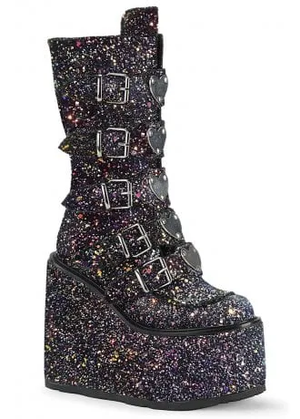 Swing 230G Black Glitter Heart Platform Boot