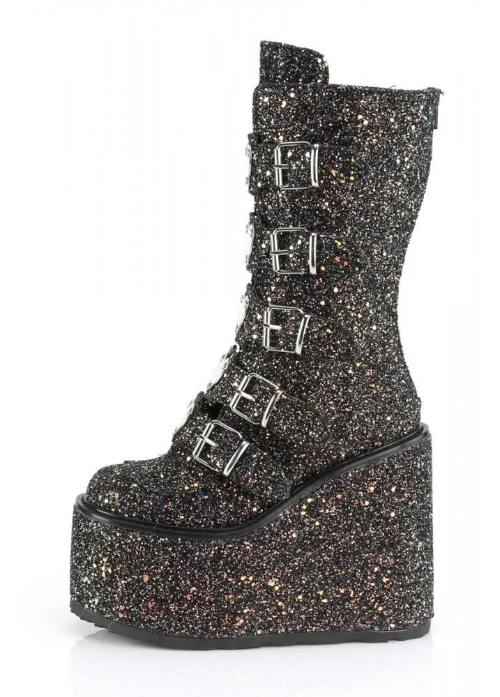 Swing 230G Black Glitter Heart Platform Boot