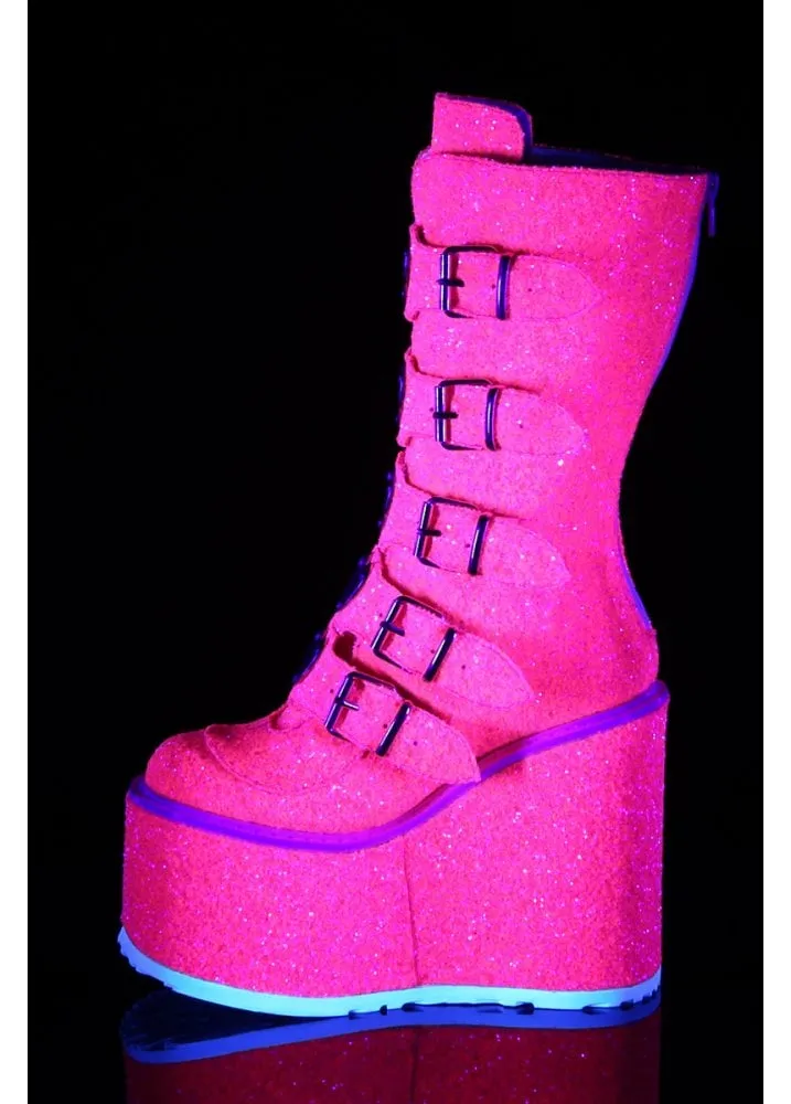 Swing 230G UV Reactive Pink Glitter Platform Boot