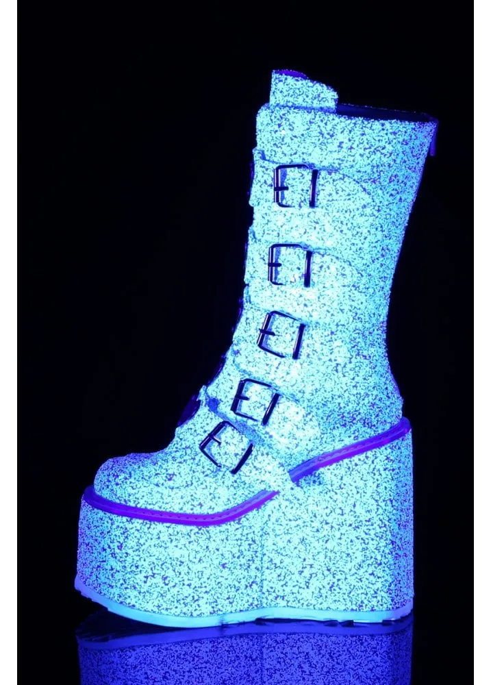 Swing 230G UV Reactive White Glitter Heart Platform Boot