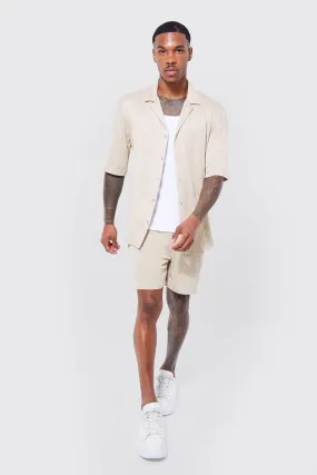 Swirled Jersey Textured Short Sleeve Shirt And Short | boohooMAN UK