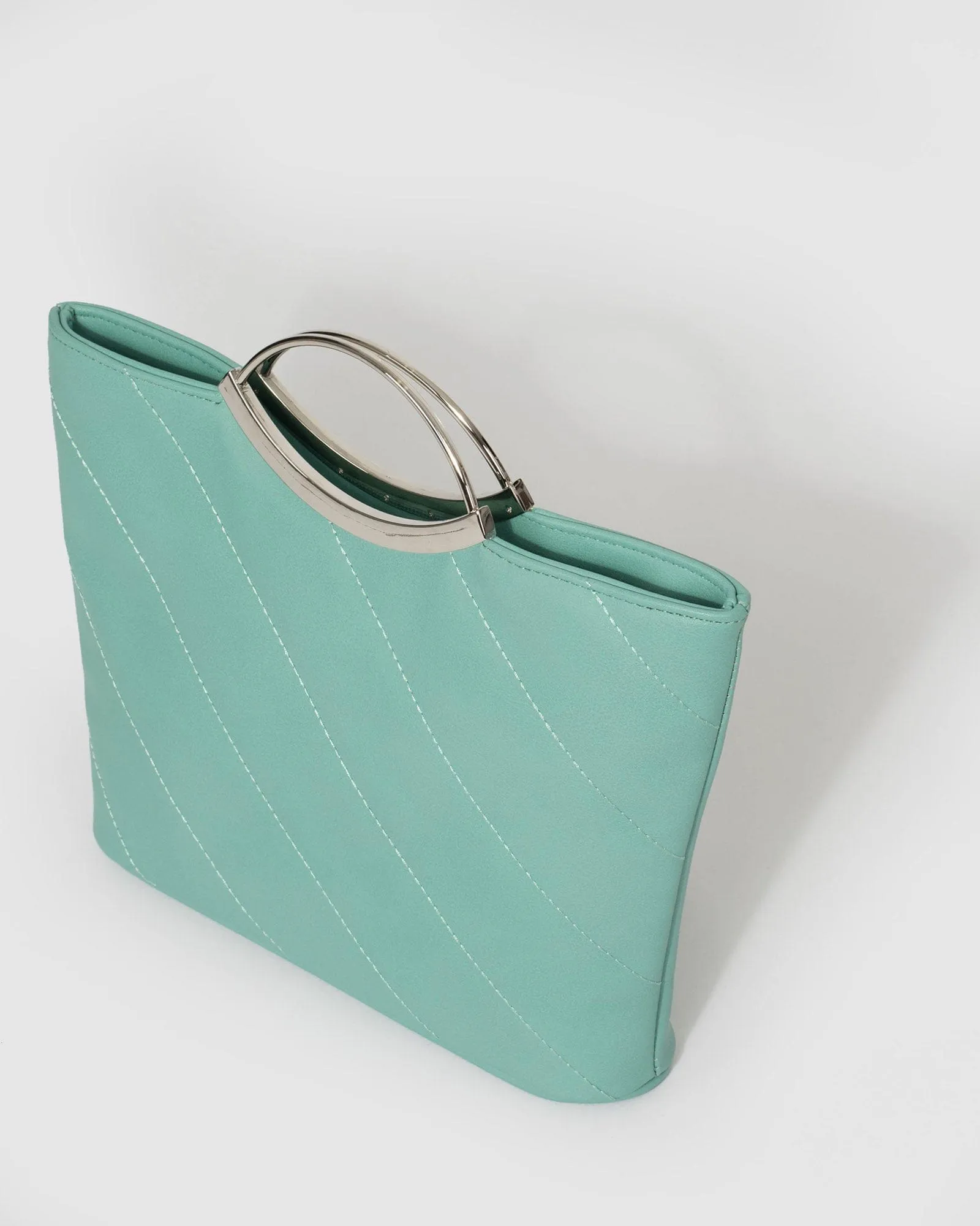 Teal Jessie Diag Quilt Clutch Bag