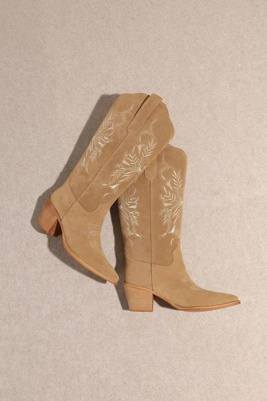 The Flora Taupe Suede Western Boots