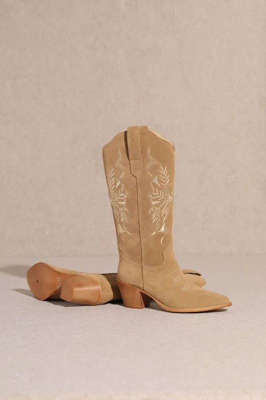 The Flora Taupe Suede Western Boots