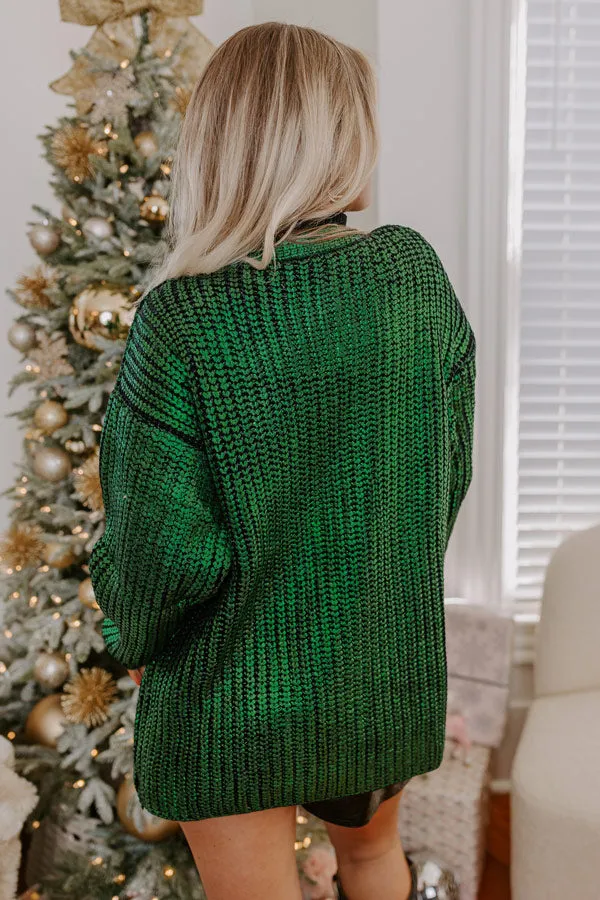 Toasty Times Metallic Knit Cardigan In Green