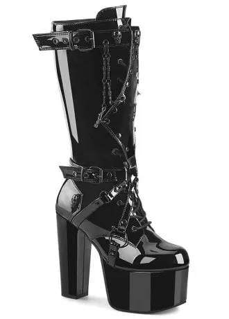 Torment 218 Patent Skull Stud Platform Boot