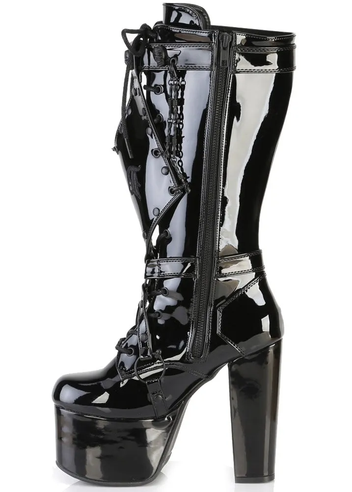 Torment 218 Patent Skull Stud Platform Boot