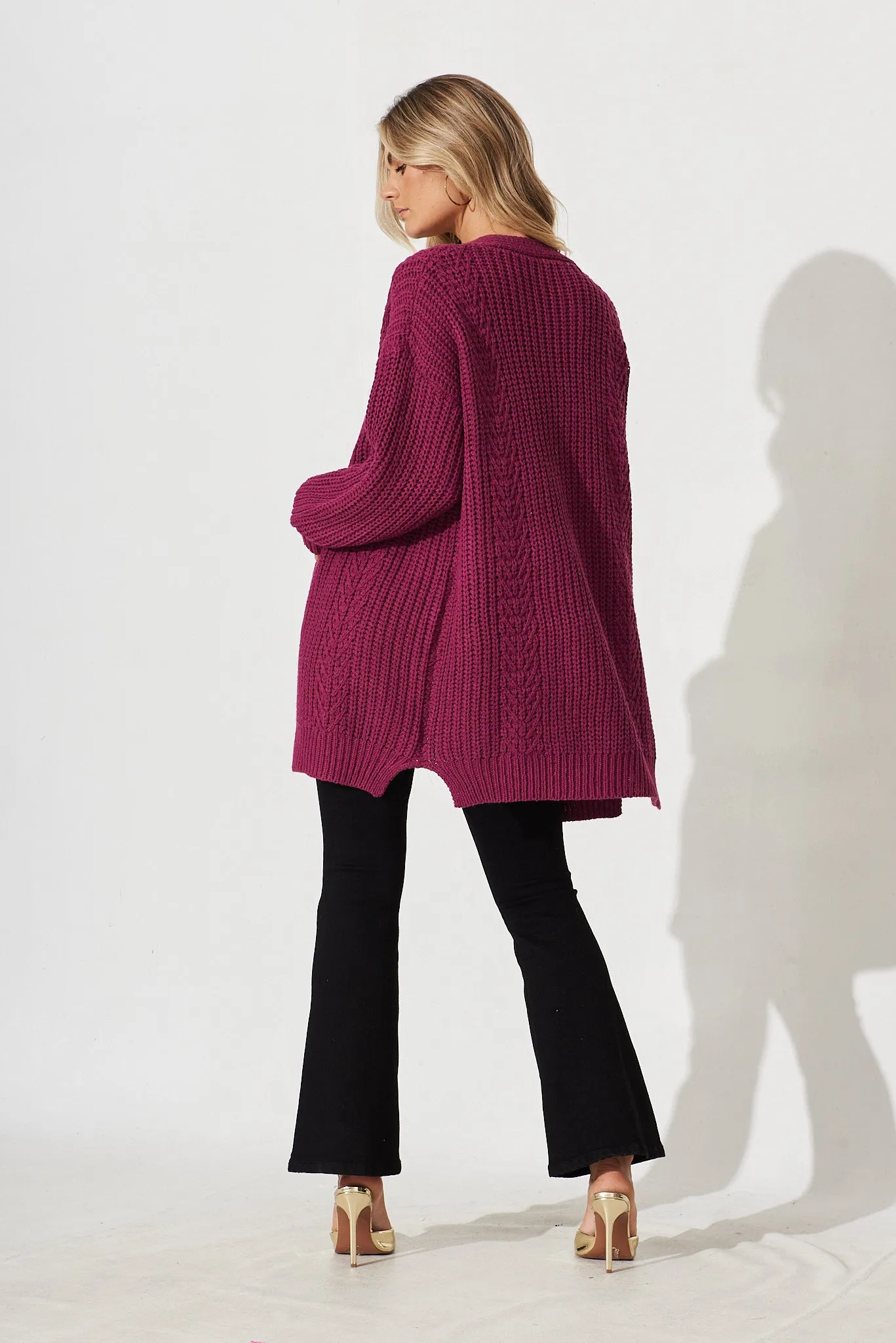 Turin Knit Cardigan In Plum Cotton Blend