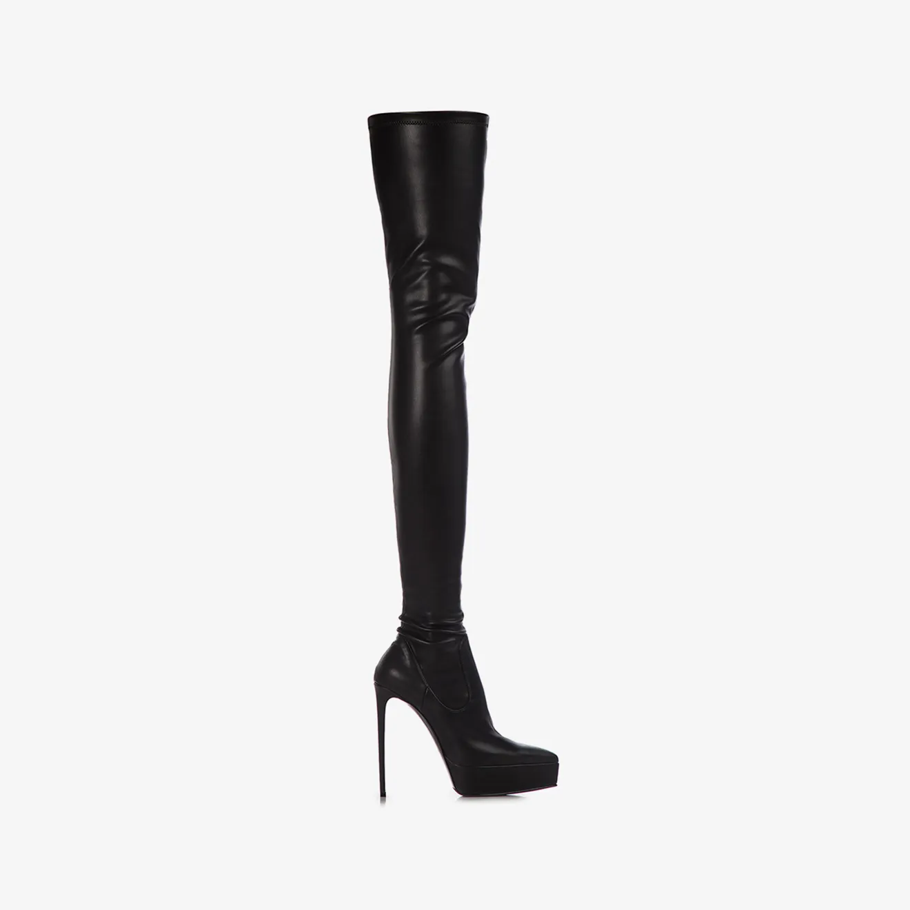 UMA THIGH-HIGH BOOT 140 mm Black stretch vegan leather platform over-the-knee boot