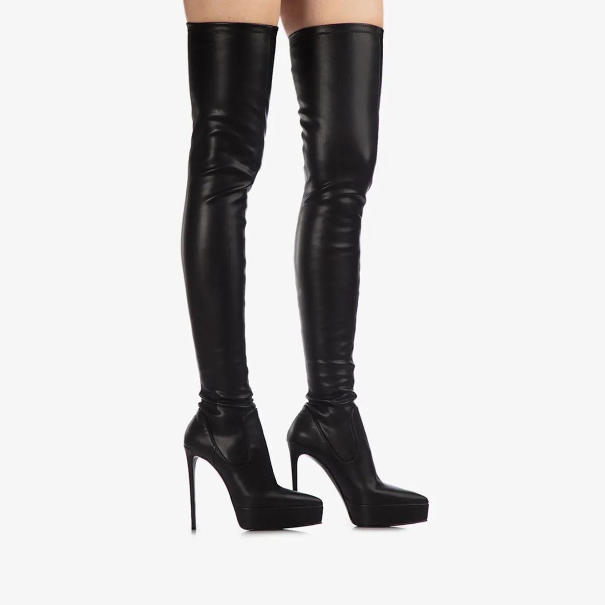 UMA THIGH-HIGH BOOT 140 mm Black stretch vegan leather platform over-the-knee boot