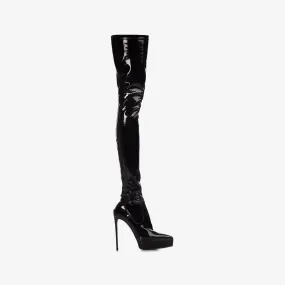 UMA THIGH-HIGH BOOT 140 mm Black stretch vinyl platform thigh-high boot