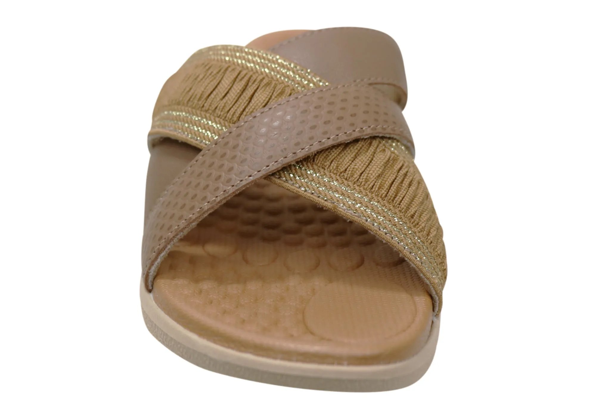 Usaflex Crescent Womens Comfort Leather Slides Sandals Made In Brazil