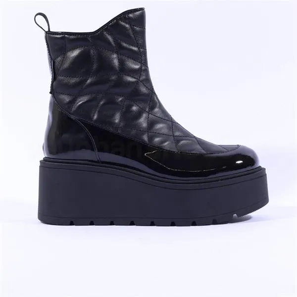 Vale Quilted Platform Boot - Black Patent Combi