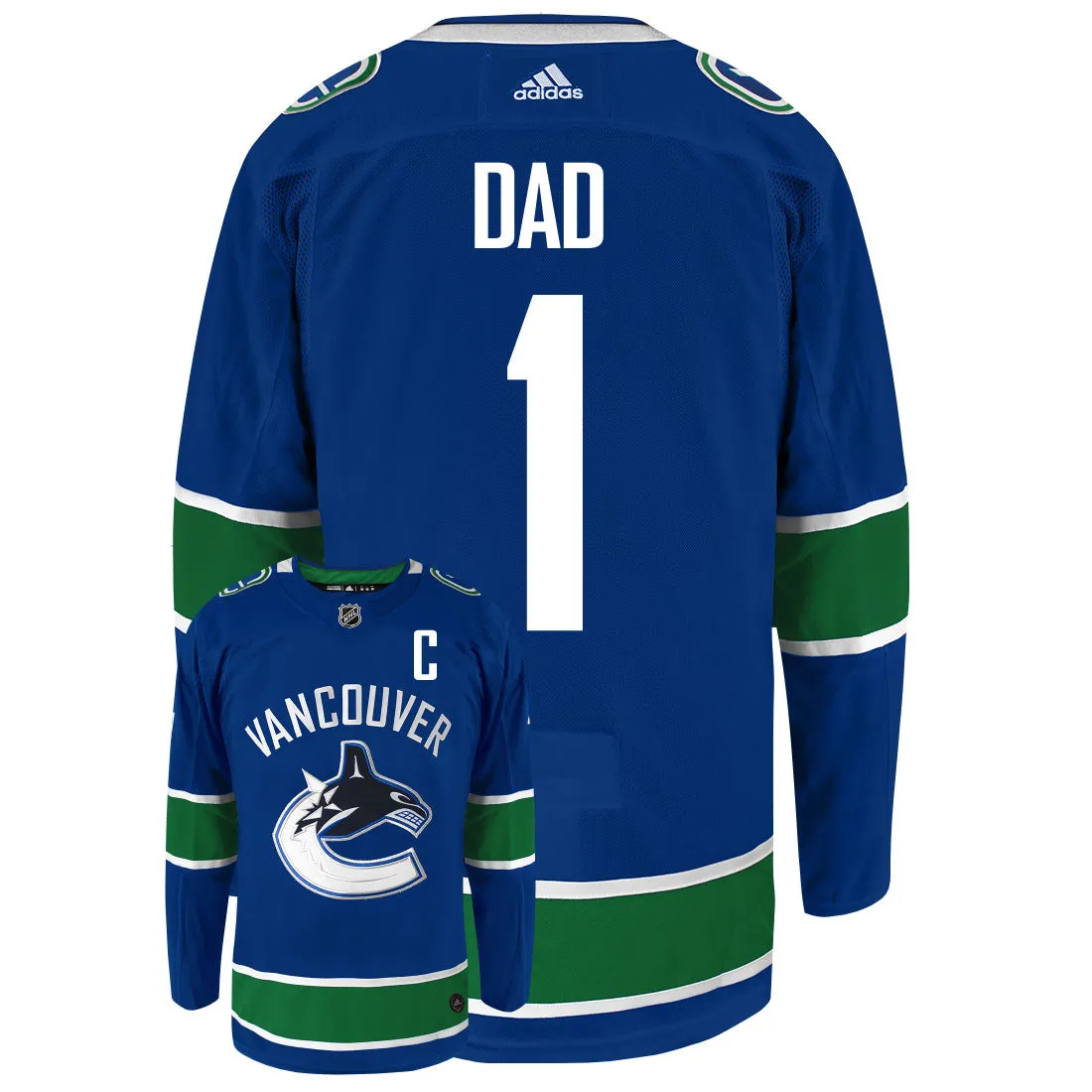 Vancouver Canucks Dad Number One Adidas Primegreen Authentic NHL Hockey Jersey     