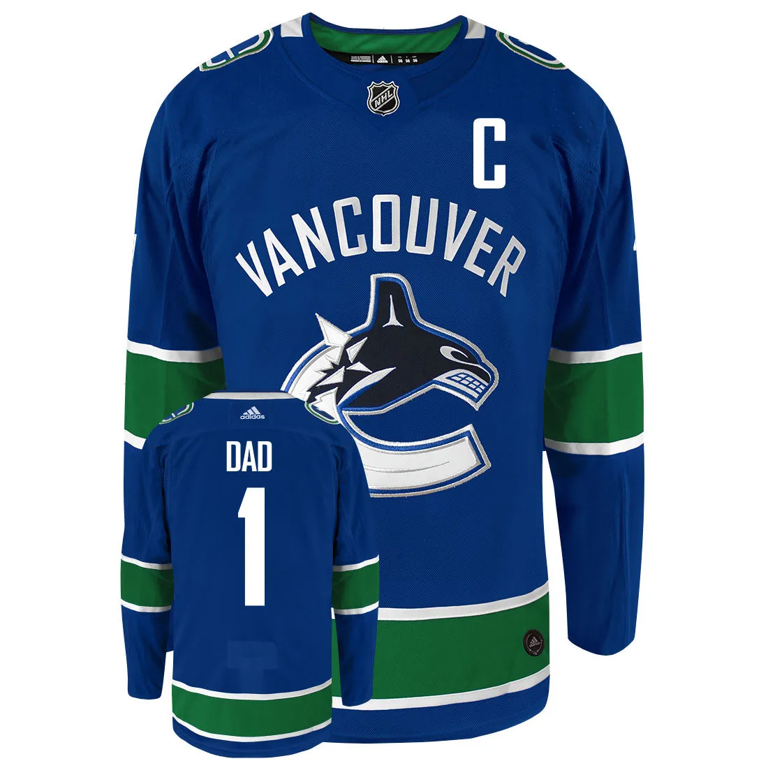 Vancouver Canucks Dad Number One Adidas Primegreen Authentic NHL Hockey Jersey     