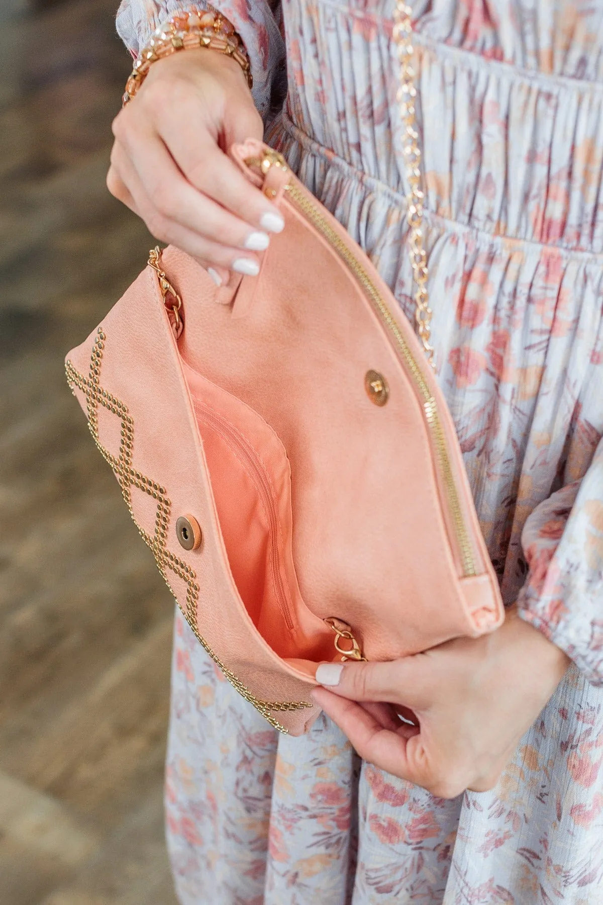 Want You Now Embellished Clutch- Peach